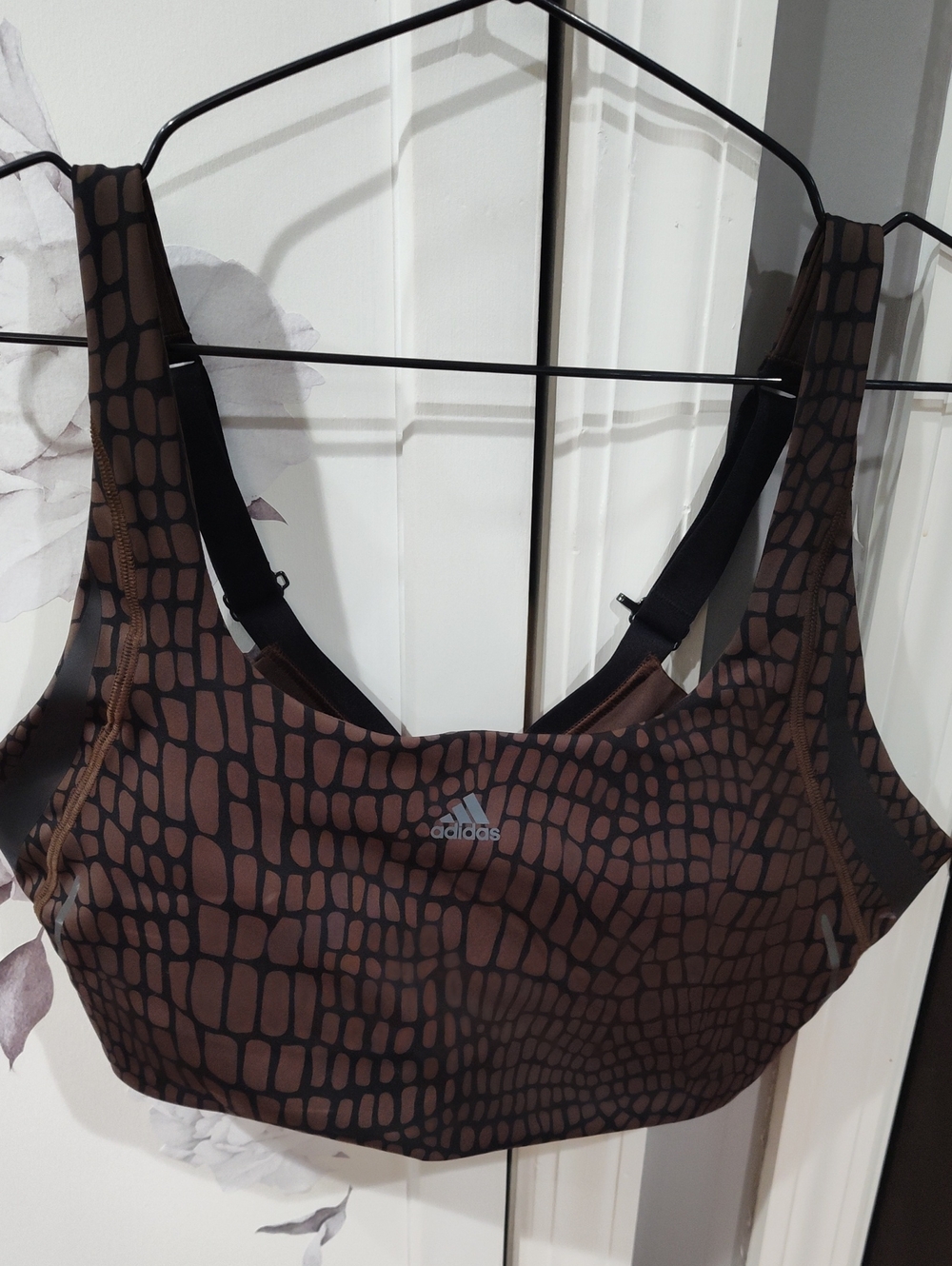 adidas Brown Croc-Print Sports Bra with Black Accents